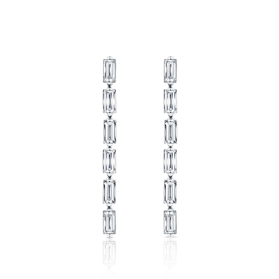 0.94 Carat Diamond Baguette Drop Earrings in 18ct White Gold