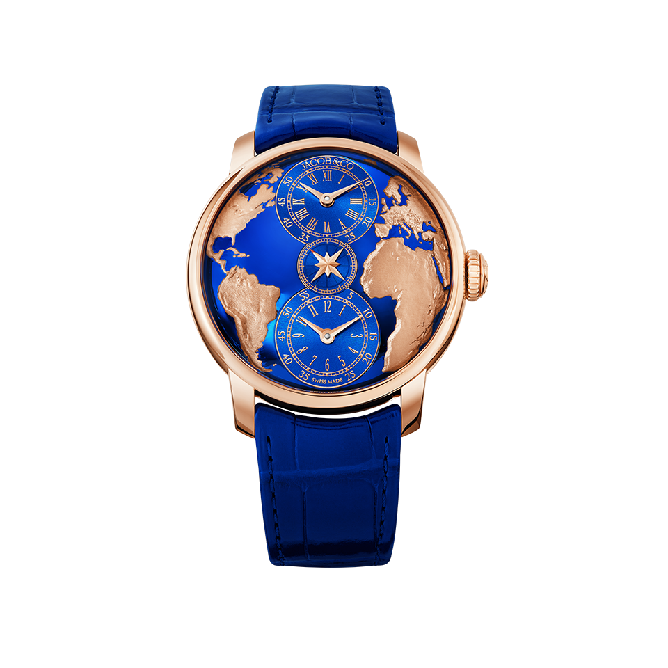 Jacob & Co. THE WORLD IS YOURS AUTOMATIC BLUE DUAL TIME ZONE 43MM