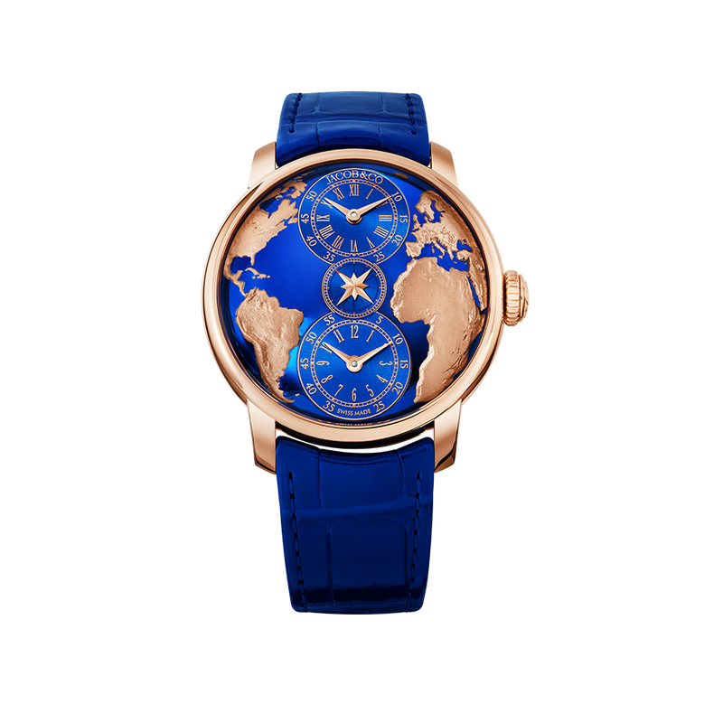 Jacob & Co. THE WORLD IS YOURS AUTOMATIC BLUE DUAL TIME ZONE 43MM