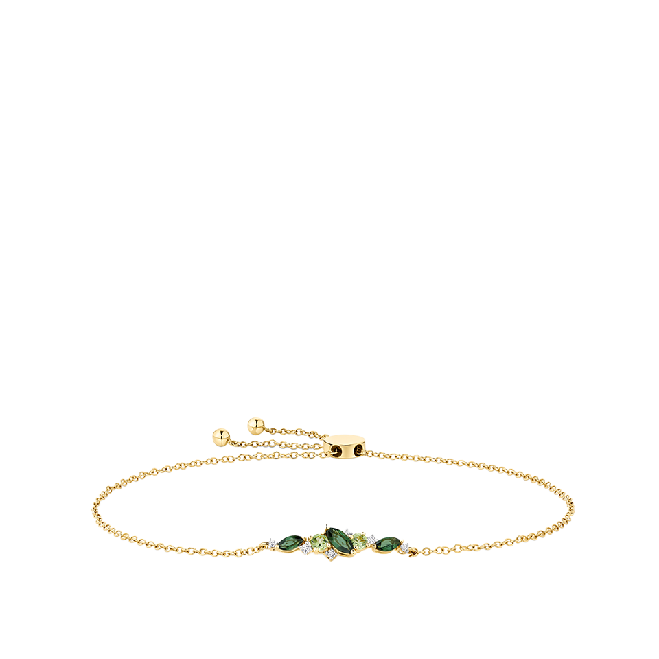 Elysian Tourmaline Peridot and Diamond Cluster Bracelet in 18ct Yellow Gold