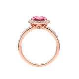 Pink Tourmaline Round and Diamond Halo Ring in 18ct Rose Gold