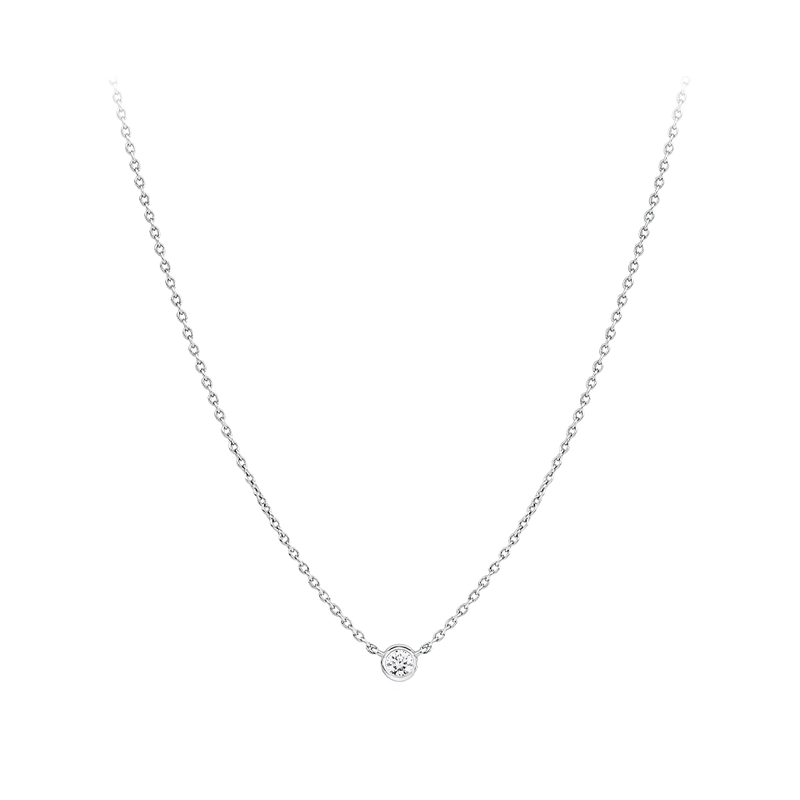 Diamond Solitaire Bezel Set Necklace in Platinum