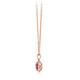 Pink Tourmaline Round and Diamond Halo Pendant in 18ct Rose Gold