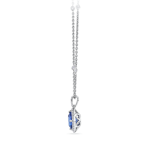 Tanzanite Cushion and Diamond Halo Pendant in 18ct White Gold