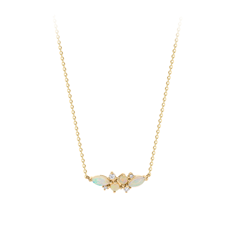 Elysian Diamond and Australian Opal Cluster Necklace in 18ct Yellow Gold