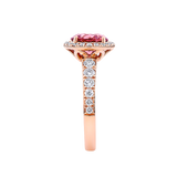 Pink Tourmaline Round and Diamond Halo Ring in 18ct Rose Gold