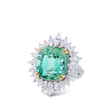 VAULT® 22.90 Carat Brazilian Mint Tourmaline and 4.83 Carat Diamond Halo Ring in 18ct Yellow and White Gold