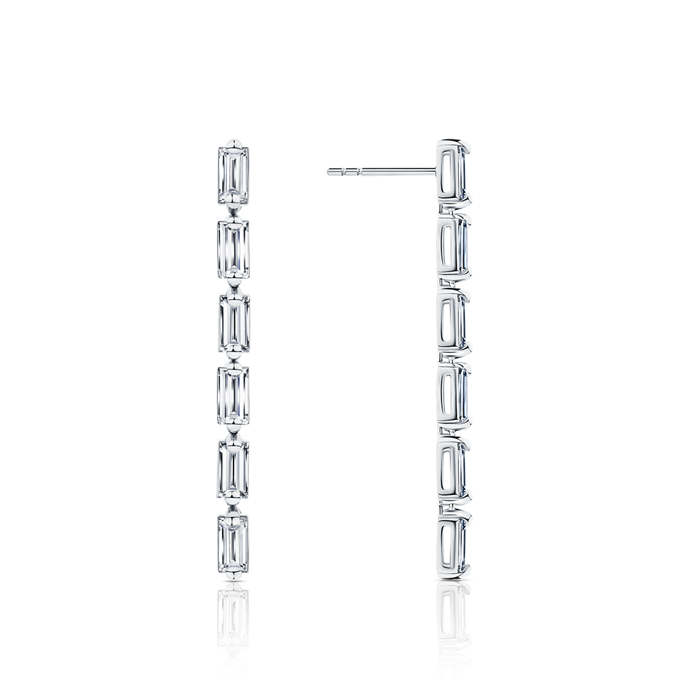0.94 Carat Diamond Baguette Drop Earrings in 18ct White Gold