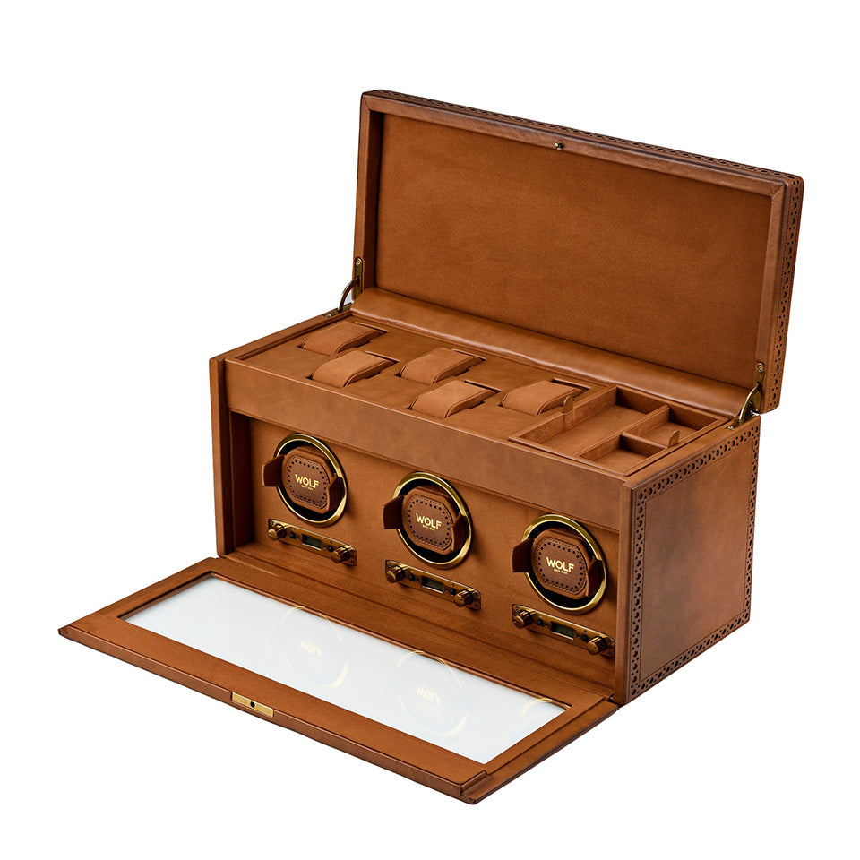 WOLF Brogue Triple Watch Winder With Storage