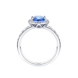 Tanzanite Cushion and Diamond Halo Ring in 18ct White Gold