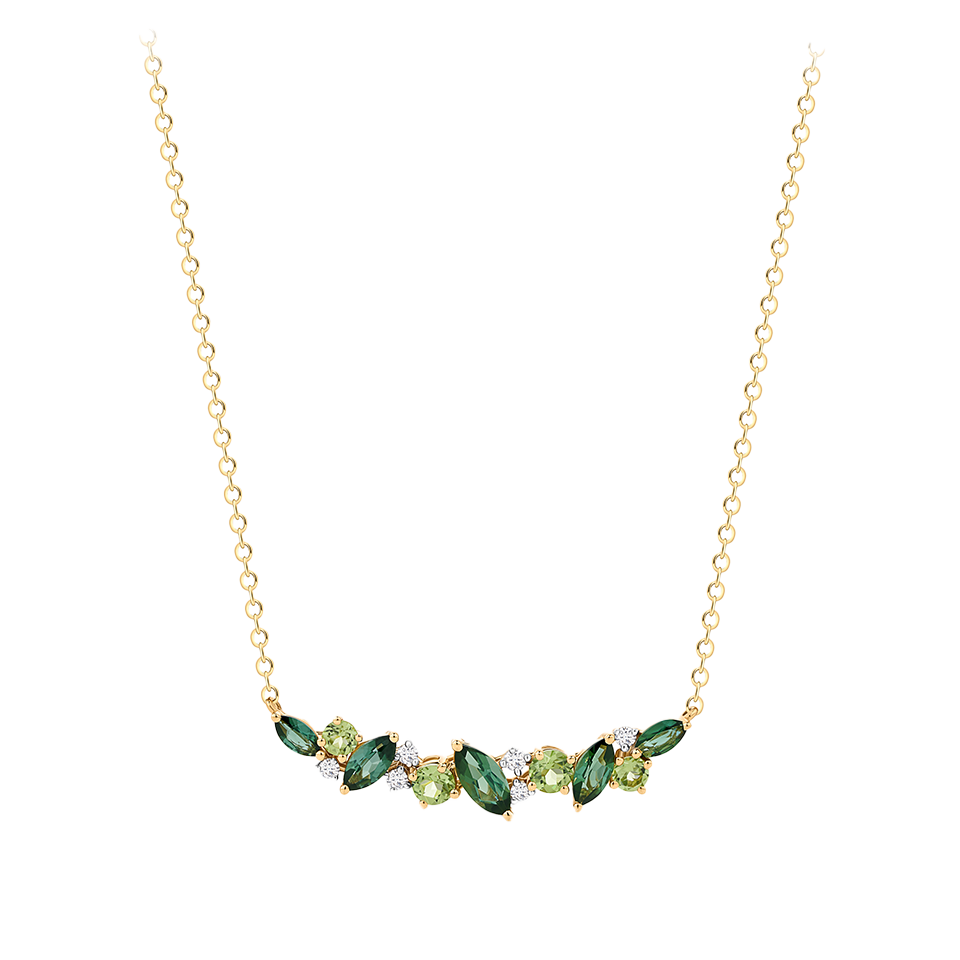 Elysian Tourmaline Peridot and Diamond Cluster Necklace in 18ct Yellow Gold
