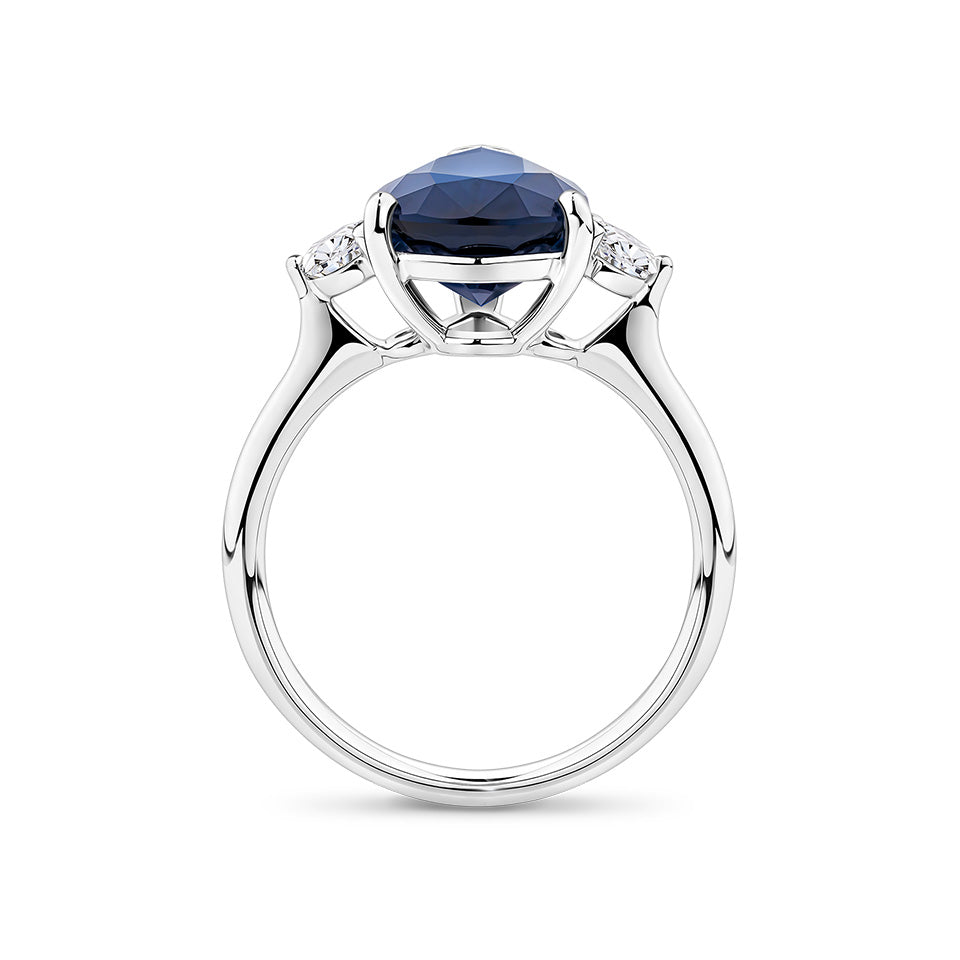 4.45 Carat Pear Cut Sapphire and 0.34 Carat Round Brilliant Cut Diamond Ring in 18ct White Gold