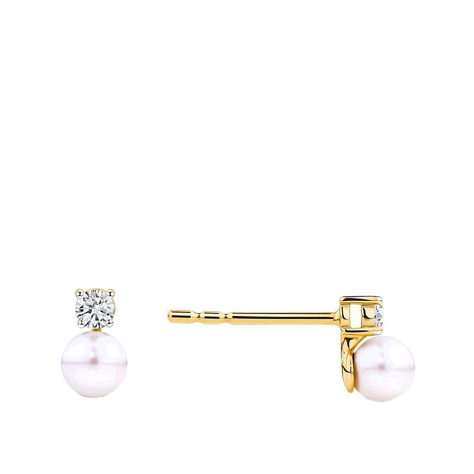 Akoya Pearl and Diamond Stud Earrings in 14ct Yellow Gold
