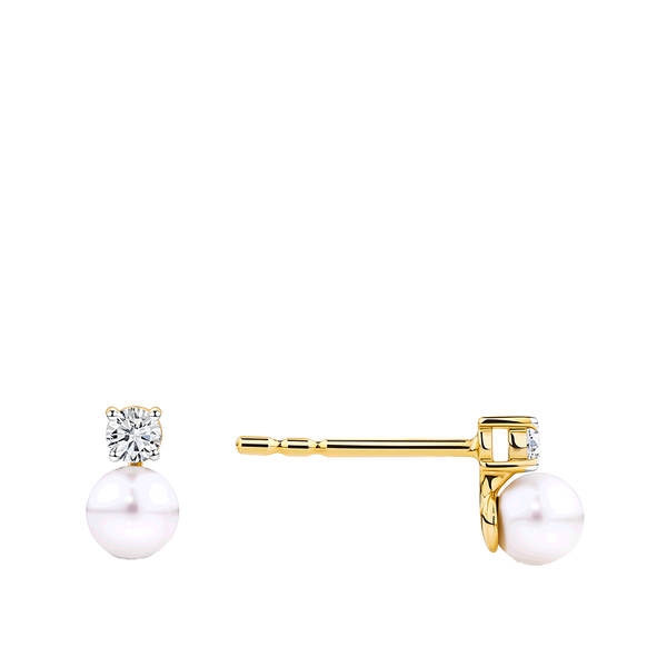 Akoya Pearl and Diamond Stud Earrings in 14ct Yellow Gold