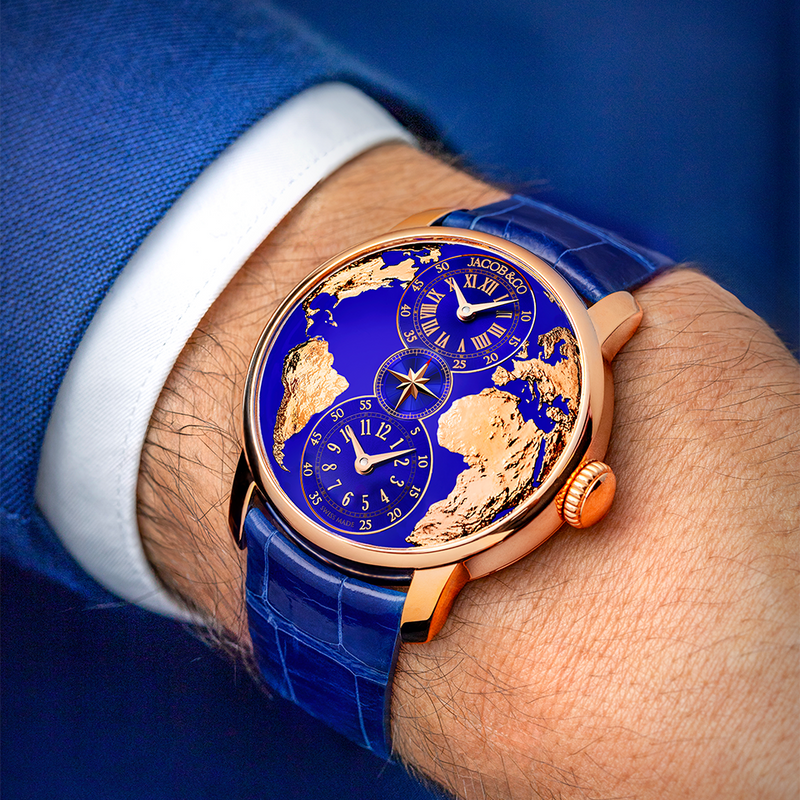 Jacob & Co. THE WORLD IS YOURS AUTOMATIC BLUE DUAL TIME ZONE 43MM