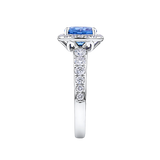 Tanzanite Cushion and Diamond Halo Ring in 18ct White Gold