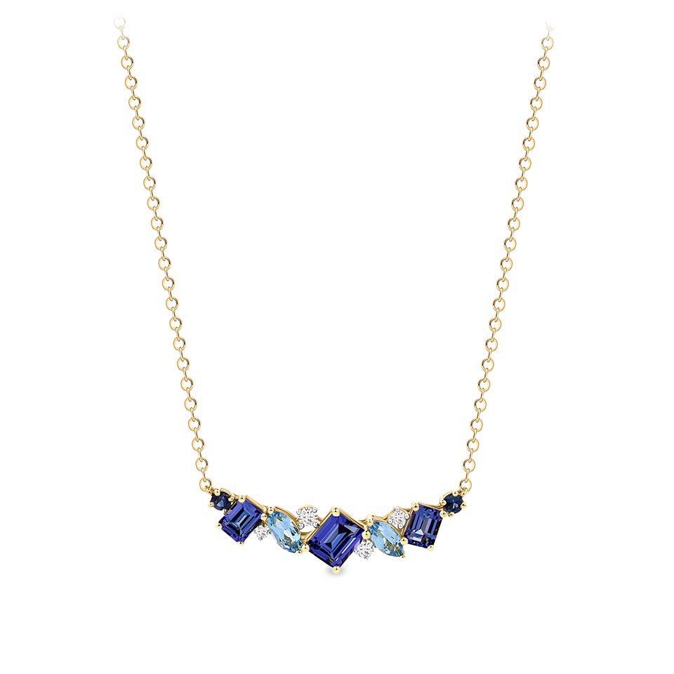 Elysian Tanzanite Topaz Sapphire and Diamond Necklace Cluster in 18ct Yellow Gold