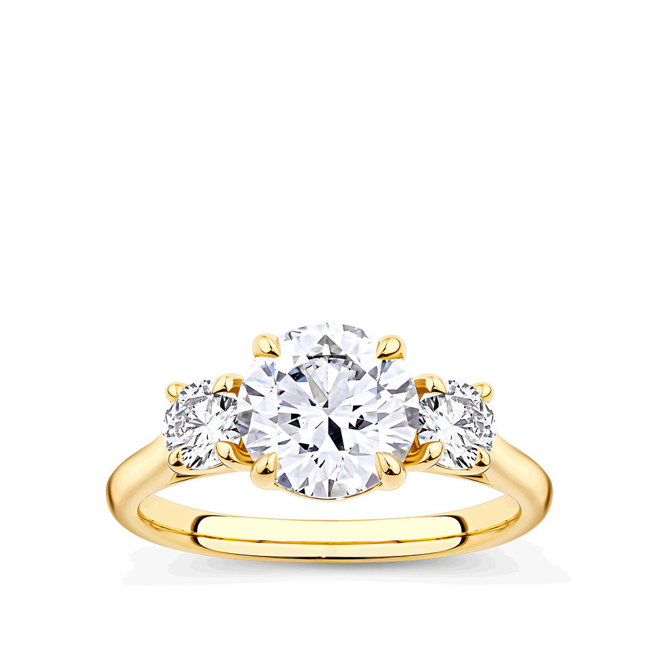 2.50 Carat Round Brilliant Cut Trilogy Engagement Ring in 18ct Yellow Gold
