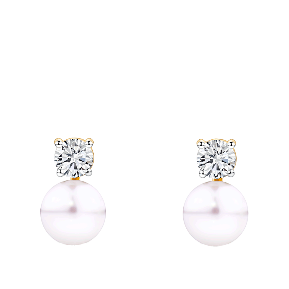 Akoya Pearl and Diamond Stud Earrings in 14ct Yellow Gold