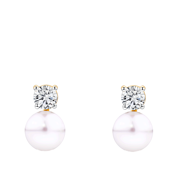Akoya Pearl and Diamond Stud Earrings in 14ct Yellow Gold