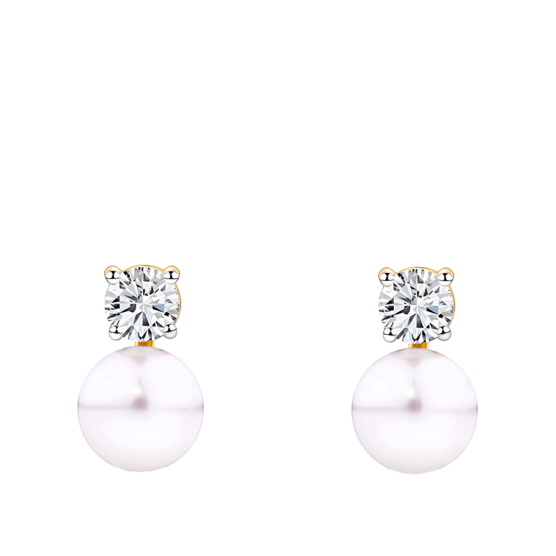 Akoya Pearl and Diamond Stud Earrings in 14ct Yellow Gold