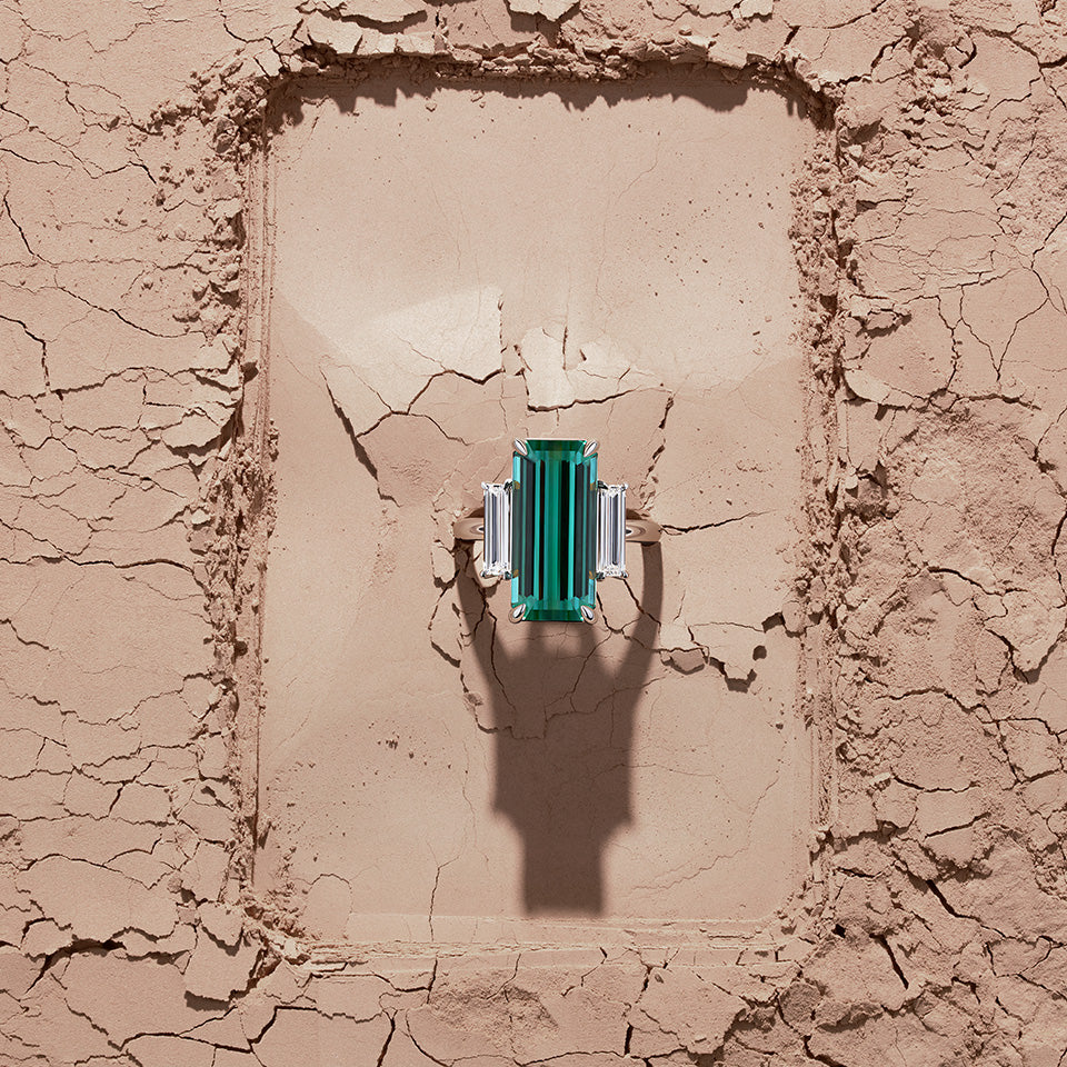 9.63ct Lagoon Tourmaline and 0.82ct Diamond Ring in 18ct White Gold