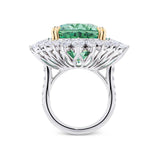 VAULT® 22.90 Carat Brazilian Mint Tourmaline and 4.83 Carat Diamond Halo Ring in 18ct Yellow and White Gold