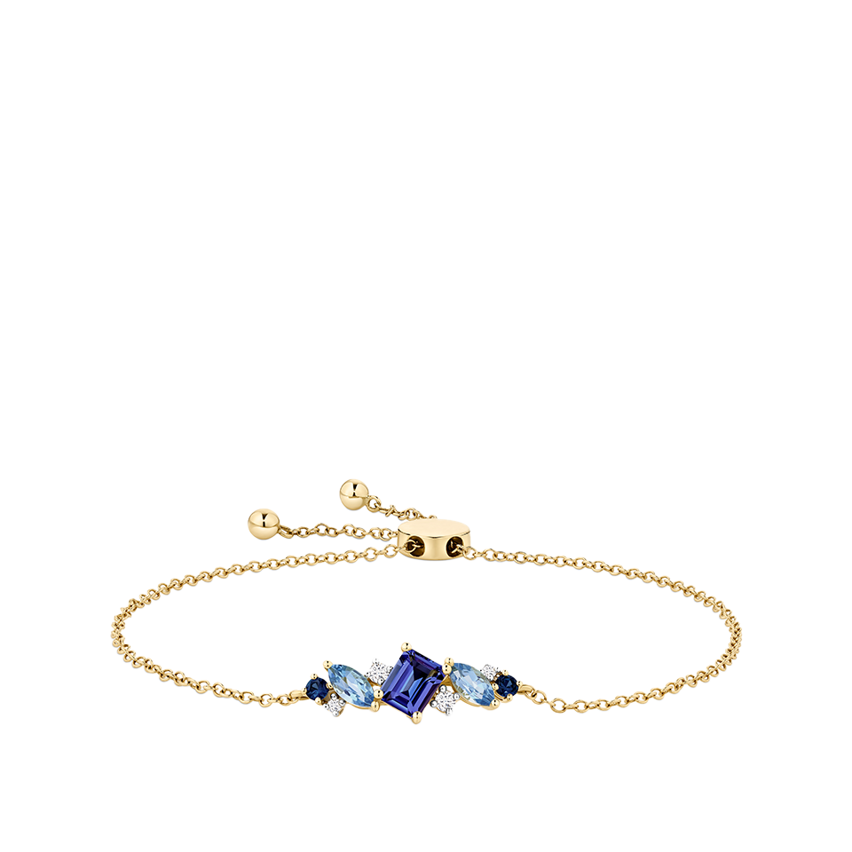Elysian Tanzanite Topaz Sapphire and Diamond Cluster Bracelet in 18ct Yellow Gold