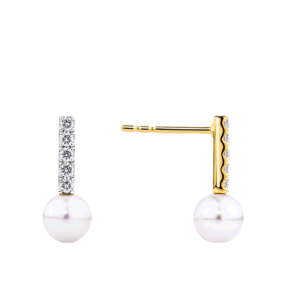 Akoya Pearl and Diamond Stud Earrings in 14ct Yellow Gold