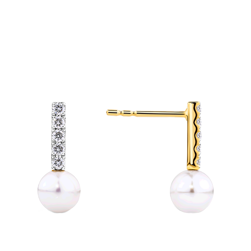 Akoya Pearl and Diamond Stud Earrings in 14ct Yellow Gold
