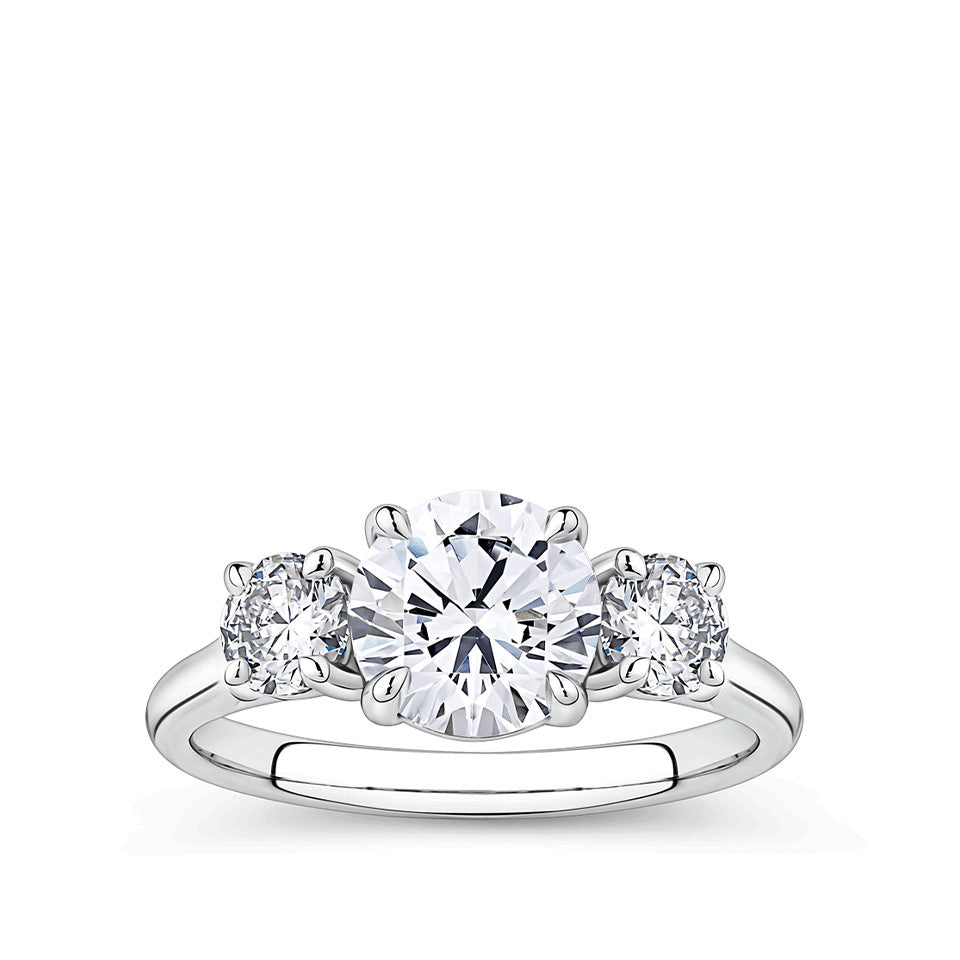 2.18 Carat Round Brilliant Cut Trilogy Engagement Ring in 18ct White Gold