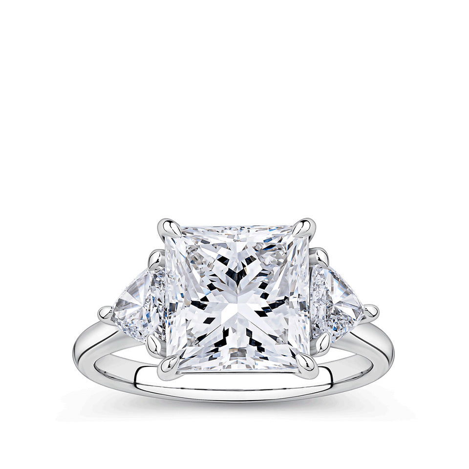 4.62 Carat Princess and Trilliant Cut Trilogy Engagement Ring in 18ct White Gold