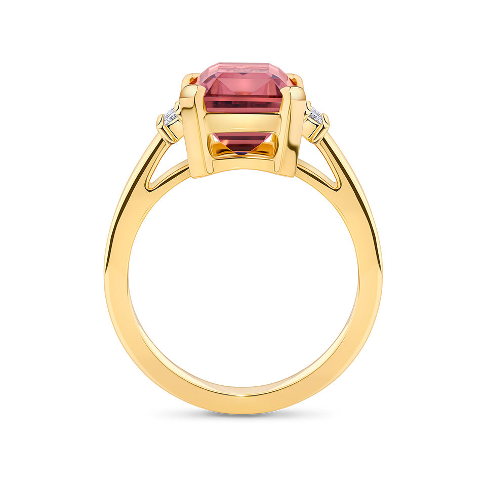 6.47 Carat Peach Tourmaline and 0.26 Carat Diamond Ring in 18ct Yellow Gold