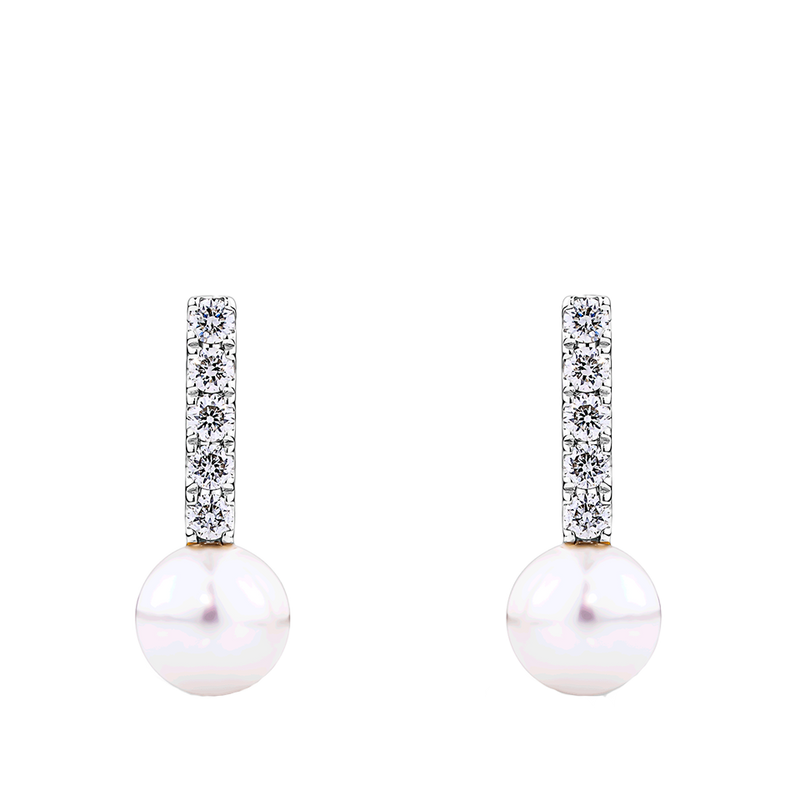 Akoya Pearl and Diamond Stud Earrings in 14ct Yellow Gold