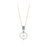 Aquamarine and South Sea Pearl Pendant in 18ct Yellow Gold