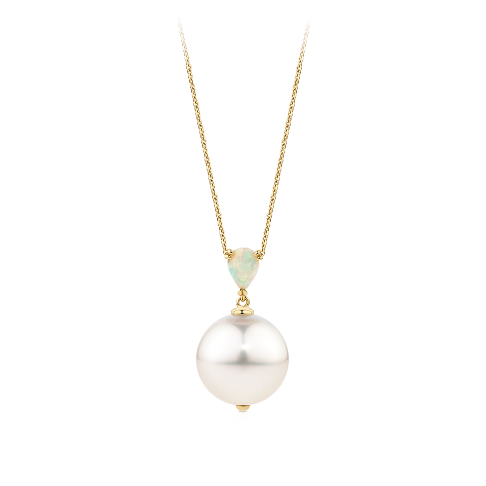 Australian Opal and South Sea Pearl Pendant in 18ct Yellow Gold