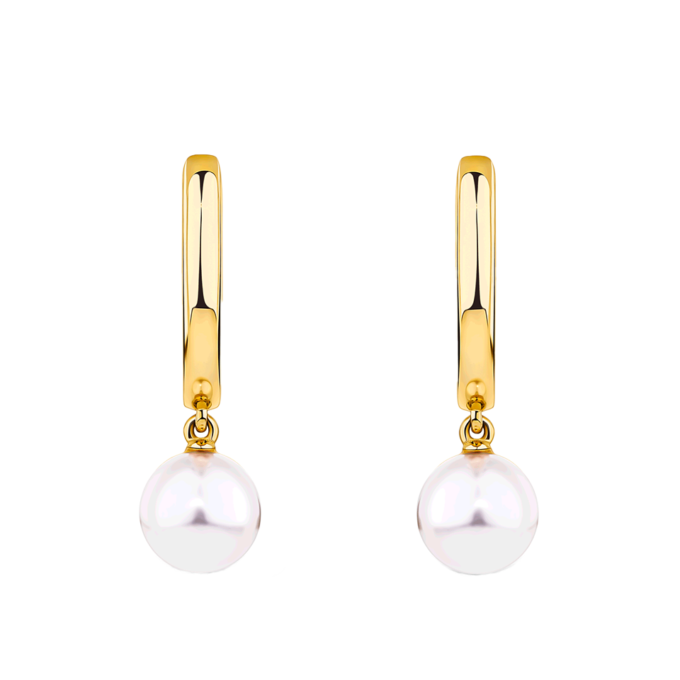 Akoya Pearl Drop Huggie Earrings in 14ct Yellow Gold