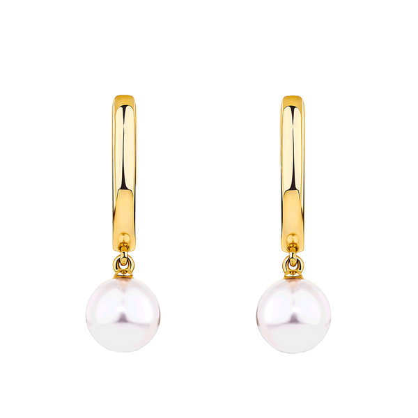 Akoya Pearl Drop Huggie Earrings in 14ct Yellow Gold