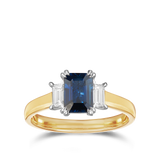 Emerald Cut Sapphire and Diamond Ring in 18ct Yellow Gold