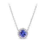 Halo Tanzanite and Diamond Pendant in 18ct White Gold