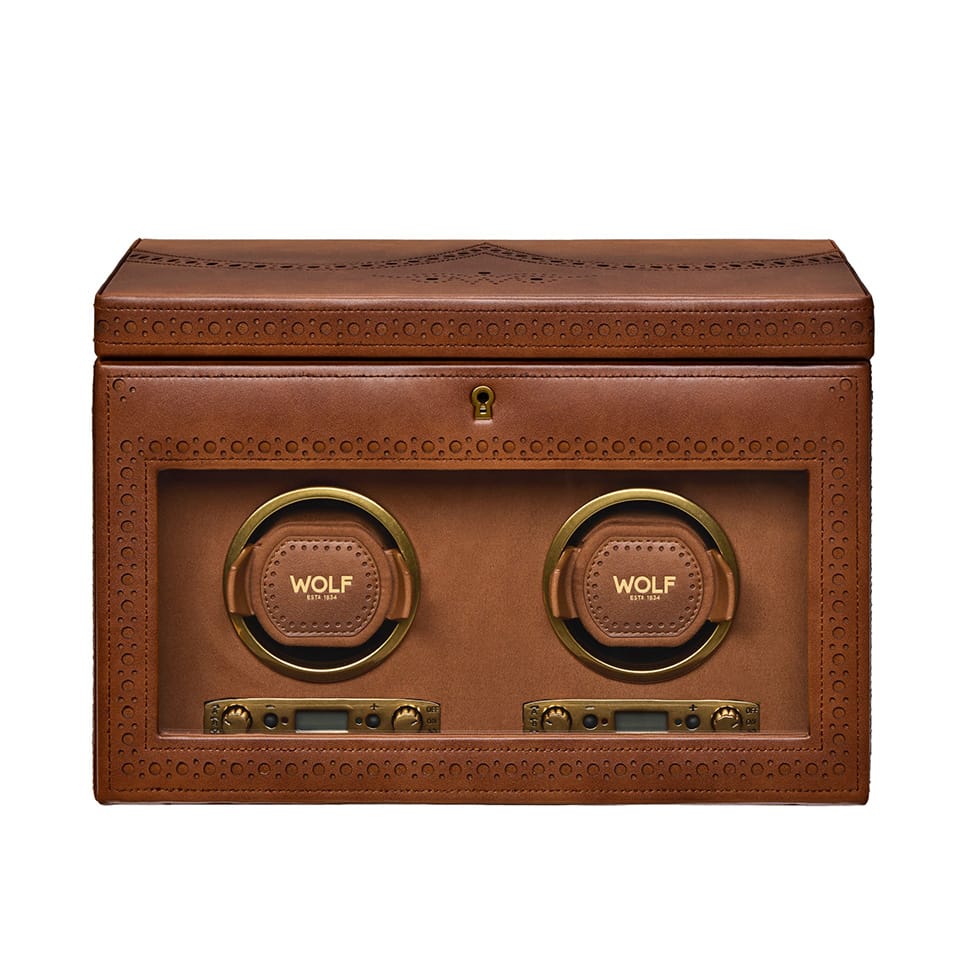 WOLF Brogue Double Watch Winder With Storage