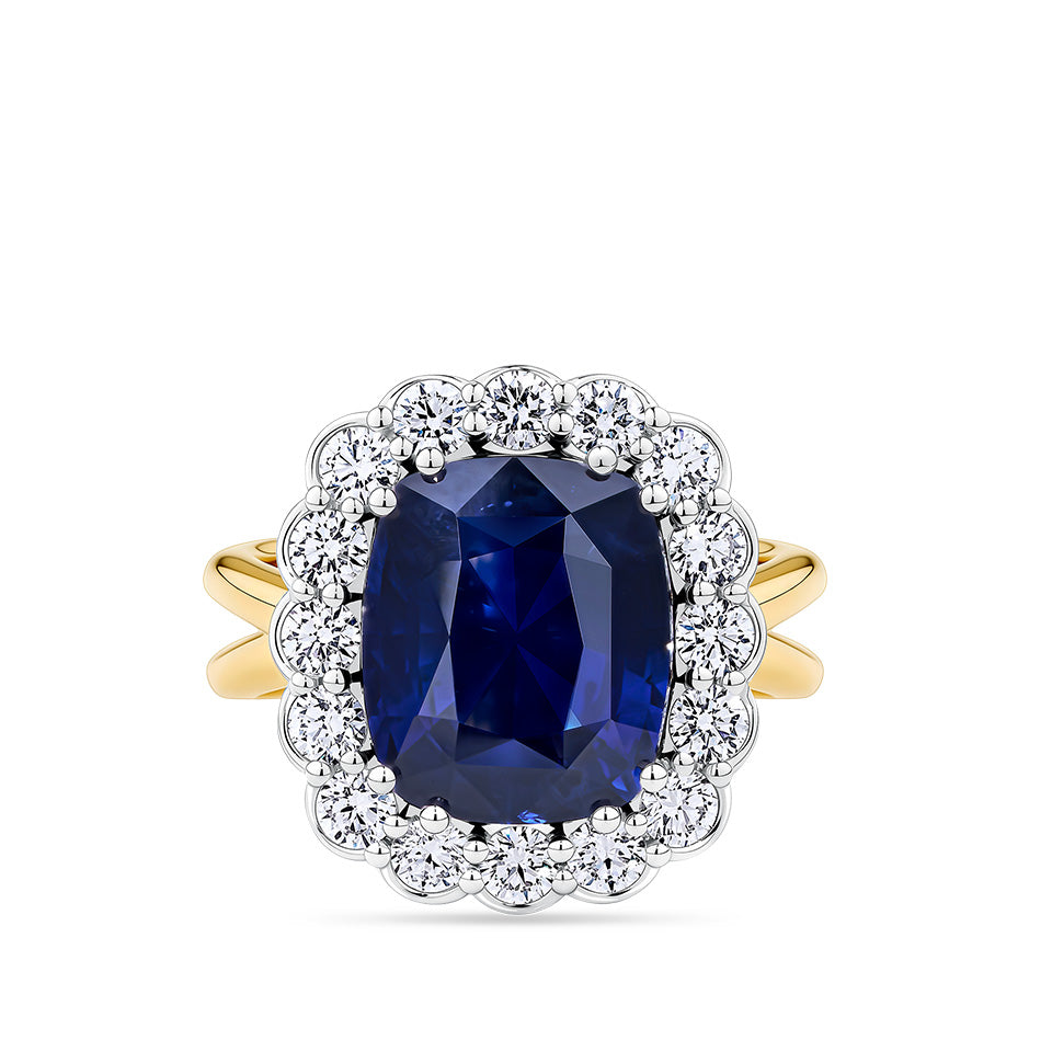7.37 Carat Sapphire and 0.47 Carat Diamond Ring in 18ct Yellow Gold
