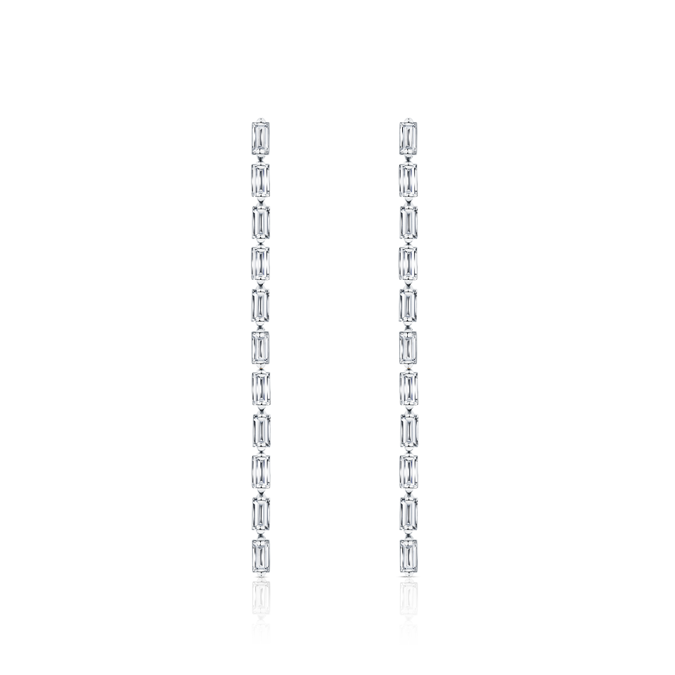 1.70 Carat Diamond Baguette Drop Earrings in 18ct White Gold