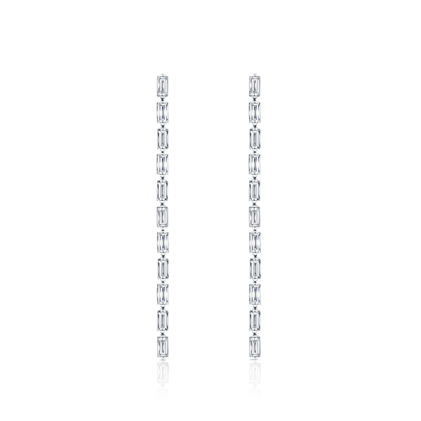 1.70 Carat Diamond Baguette Drop Earrings in 18ct White Gold