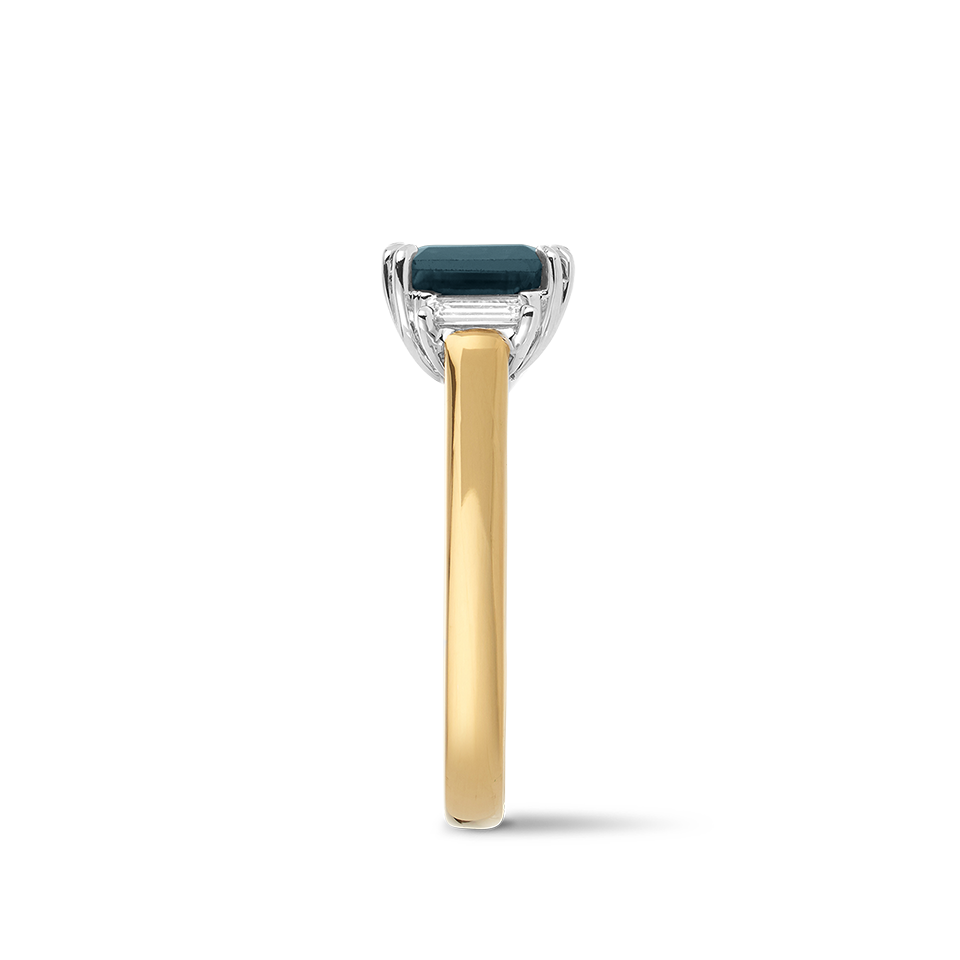 Emerald Cut Sapphire and Diamond Ring in 18ct Yellow Gold