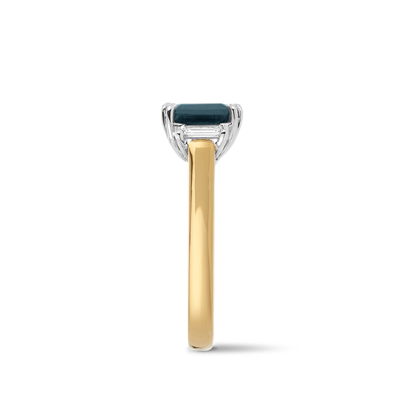 Emerald Cut Sapphire and Diamond Ring in 18ct Yellow Gold