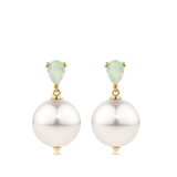 Australian Opal and South Sea Pearl Earrings in 18ct Yellow Gold