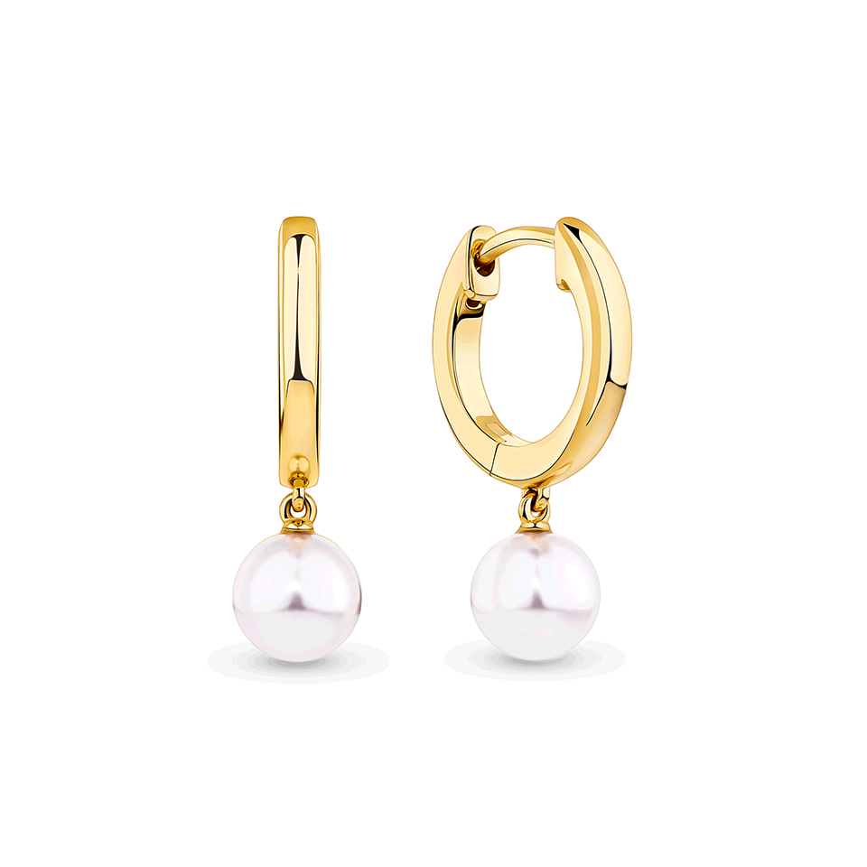 Akoya Pearl Drop Huggie Earrings in 14ct Yellow Gold