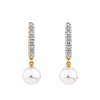 Akoya Pearl and Diamond Drop Huggie Earrings in 14ct Yellow Gold