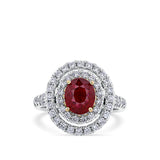 Vault® 2.00 Carat Oval Cut Burmese Ruby and 0.54 Carat Diamond Halo Ring in 18ct White and Rose Gold